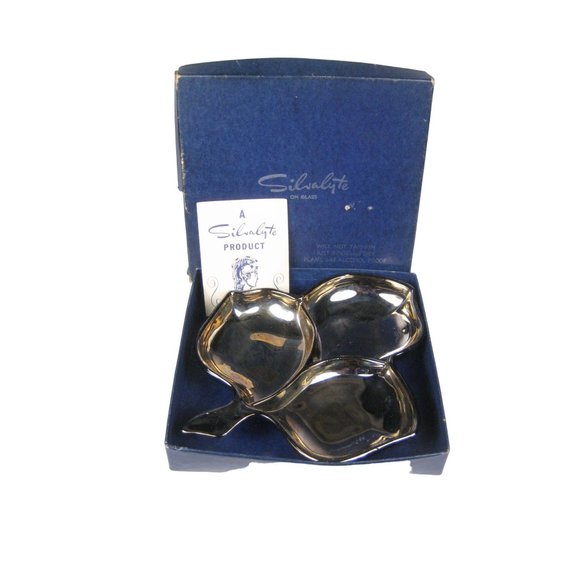 Vintage Silvalyte Trefoil Leaf Candy Dish Glass Silverplate Mid Century 1960 - Picture 1 of 10